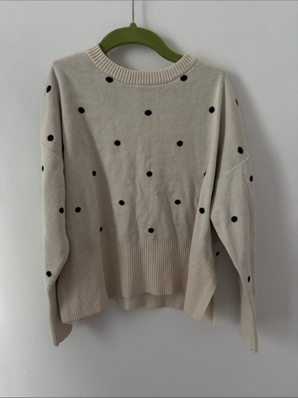 GAP kids Cream Crewneck Sweater with Black Polka Dots